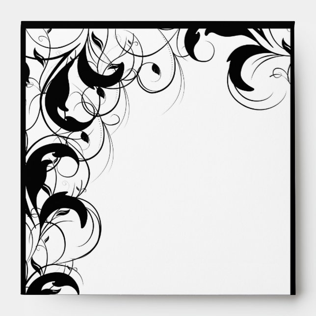 Black and White Filigree Vintage Scroll Wedding Envelope (Front)