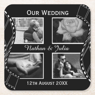 Black and White Film Reel Custom Photo Square Paper Coaster