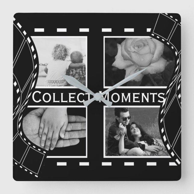 Black and White Film Reel Custom Photo Square Wall Clock (Front)