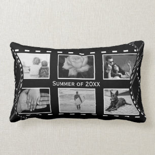 Black and White Film Reel Lumbar Cushion