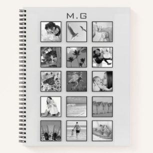 Black and White Filtered Square Photo Collage Notebook