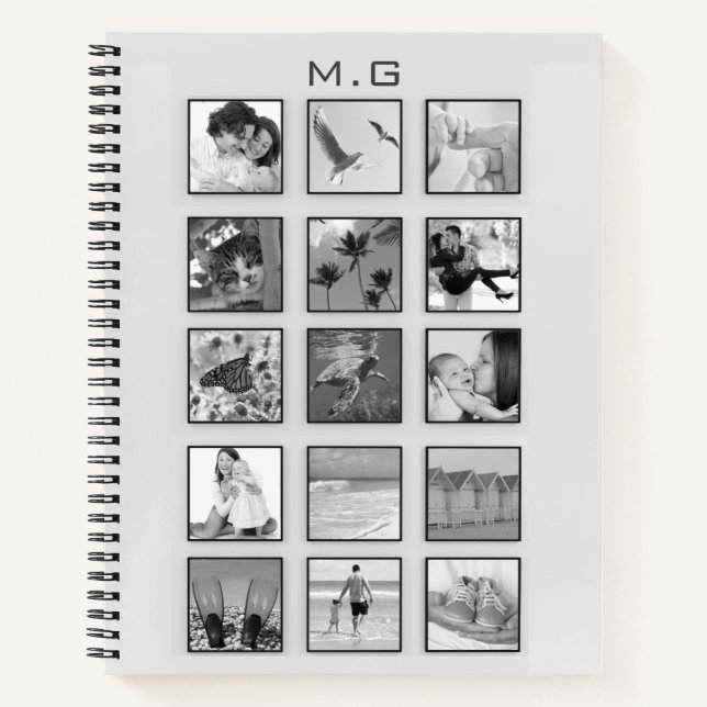 Black and White Filtered Square Photo Collage Notebook (Front)