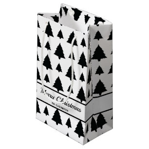 Black And White Fir Christmas Tree Pattern & Text Small Gift Bag