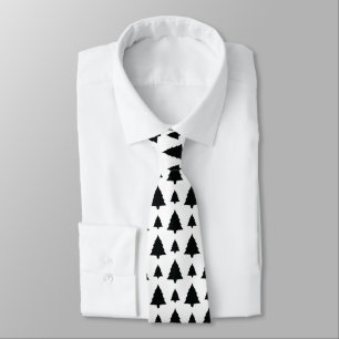 Black And White Fir Christmas Tree Pattern Tie
