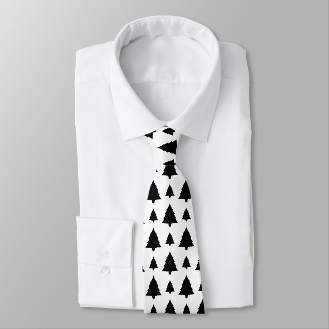 Black And White Fir Christmas Tree Pattern Tie (Tied)