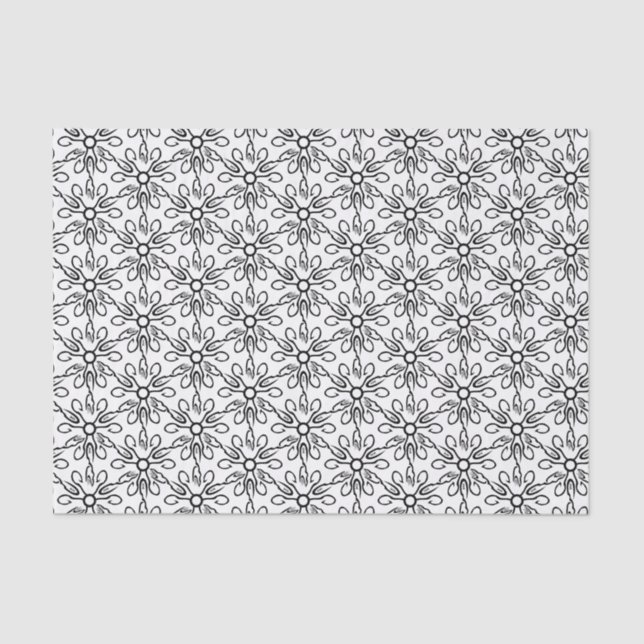 Black and White Fish and Hook Pattern Tissue Paper (Front)