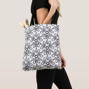Black and White Fish and Hook Pattern Tote Bag