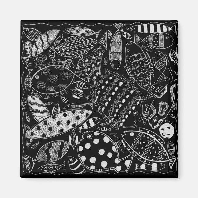 Black And White Fish Pattern Modern Art Magnet (Front)