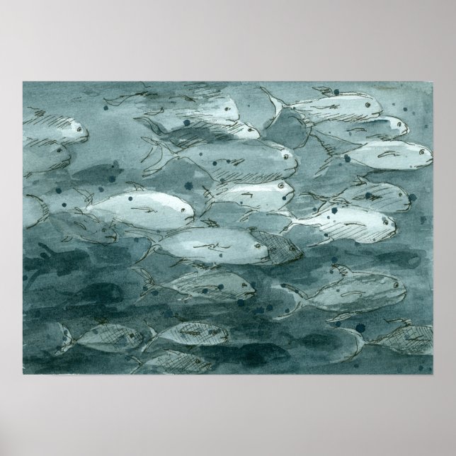Black and White Fish Watercolor Painting Poster (Front)