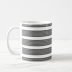 Black and white five stripe pattern coffee mug