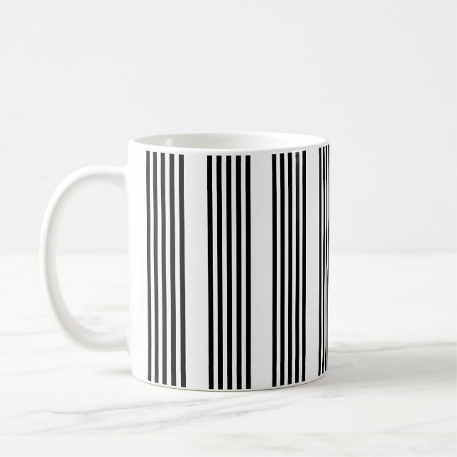 Black and white five stripe pattern coffee mug (Left)