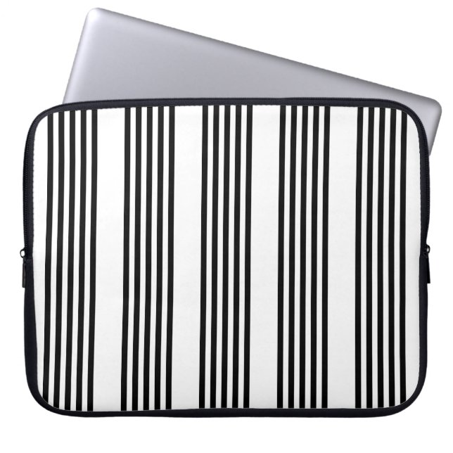Black and white five stripe pattern laptop sleeve (Front)