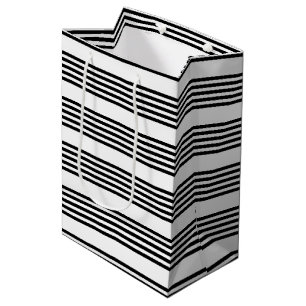 Black and white five stripe pattern medium gift bag