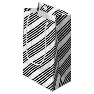 Black and white five stripe pattern small gift bag