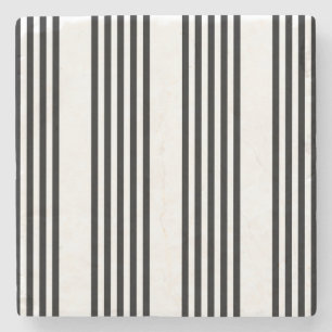 Black and white five stripe pattern stone coaster