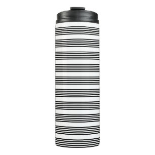 Black and white five stripe pattern thermal tumbler