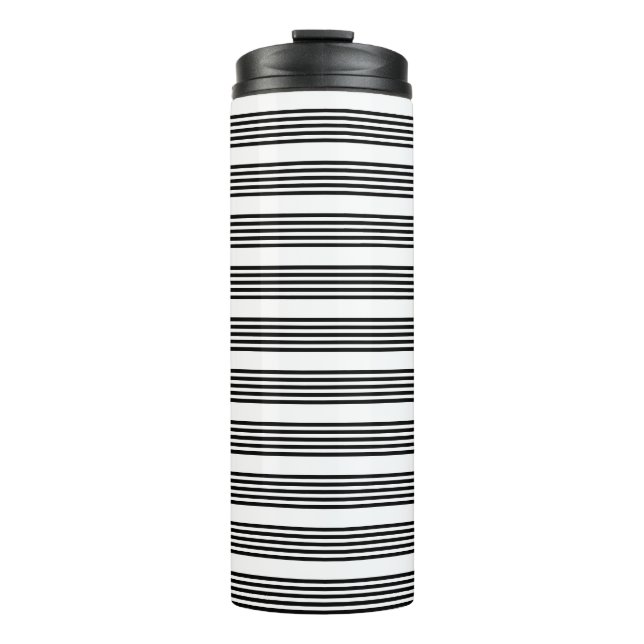 Black and white five stripe pattern thermal tumbler (Front)