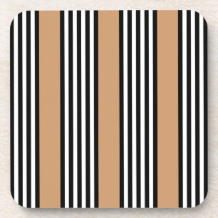 Black and white five stripe pattern with tan coaster