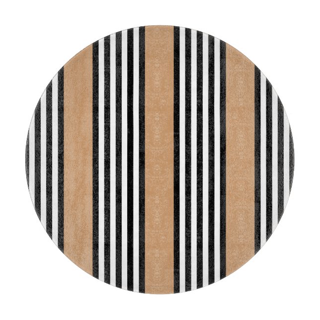 Black and white five stripe pattern with tan cutting board (Front)