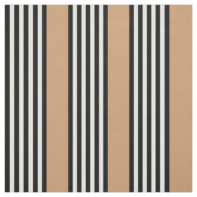 Black and white five stripe pattern with tan fabric (Swatch)