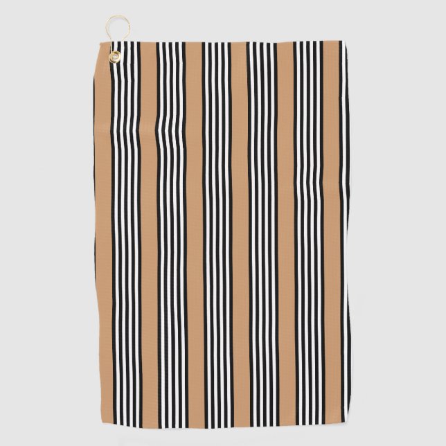 Black and white five stripe pattern with tan golf towel (Front)