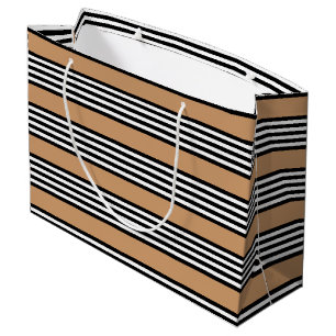 Black and white five stripe pattern with tan large gift bag