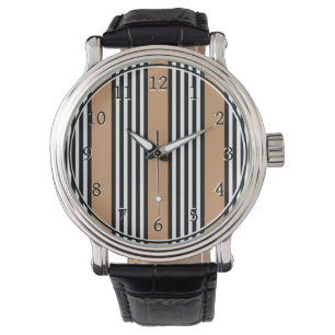 Black and white five stripe pattern with tan watch