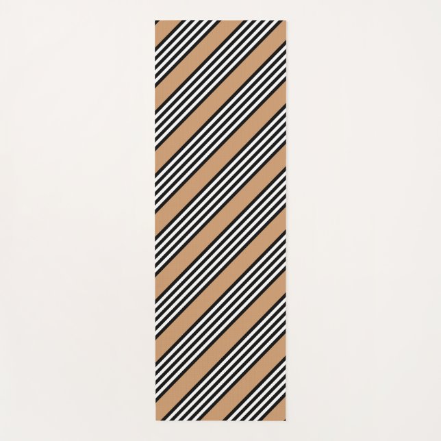 Black and white five stripe pattern with tan yoga mat (Front)