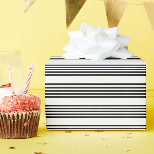 Black and white five stripe pattern wrapping paper (Birthday Party)