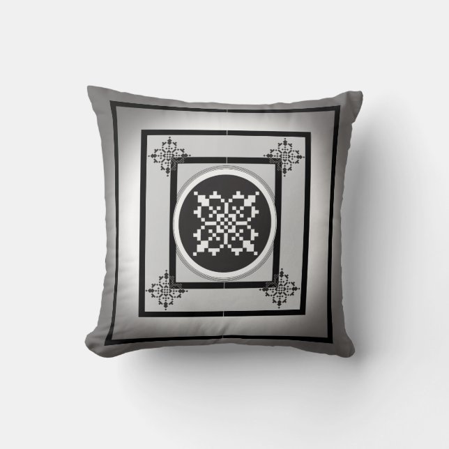 Black and white Five Suns folk art design  Cushion (Front)