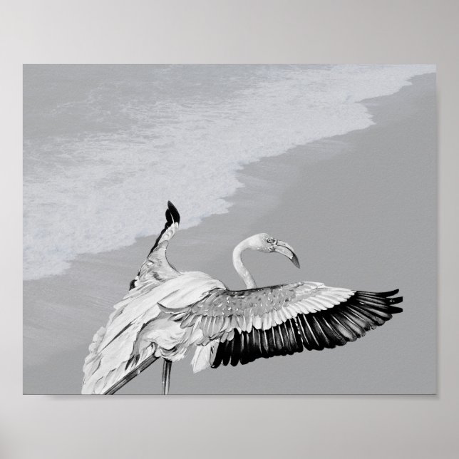 Black and White Flamingo Tropical Printable Art  Poster (Front)