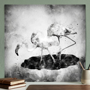 Black and White Flamingo Watercolor Wall Art Decor