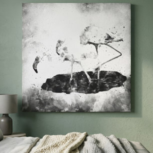 Black and White Flamingo Watercolor Wall Art Decor