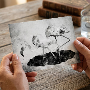 Black and White Flamingo Watercolor Wall Art Decor Postcard