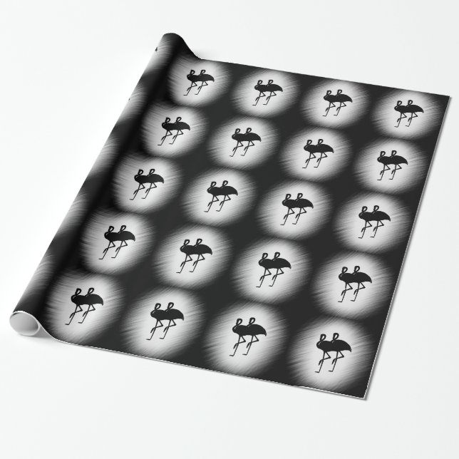 Black and White Flamingo Wrapping Paper (Unrolled)