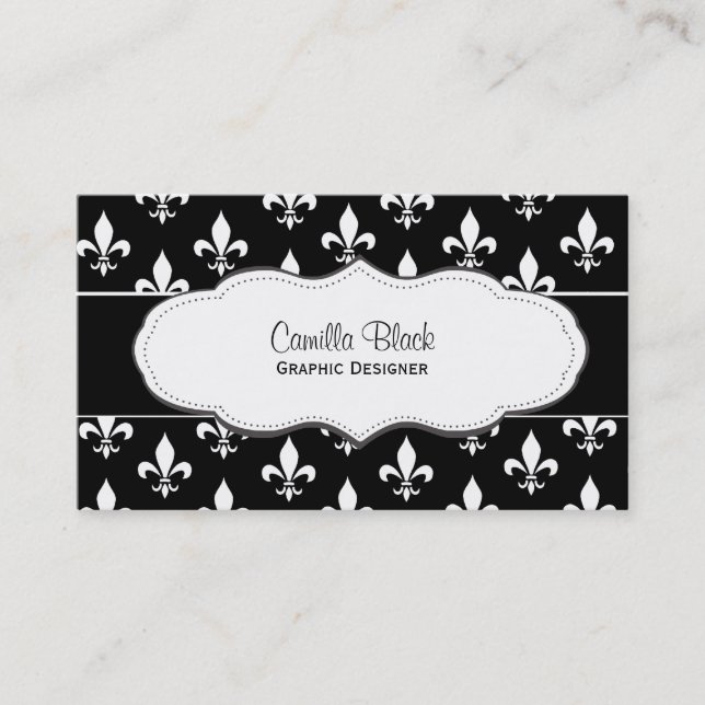 Black and White Fleur de Lis business cards (Front)