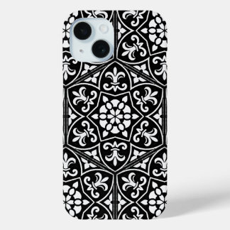 Black and white fleur de lis floral pattern iPhone 15 case