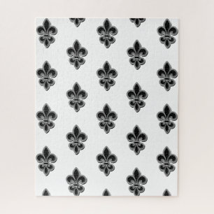 Black and White Fleur De Lis Jigsaw Puzzle
