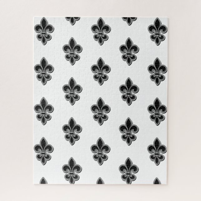 Black and White Fleur De Lis  Jigsaw Puzzle (Vertical)