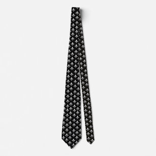 Black and White Fleur de Lis Pattern Tie