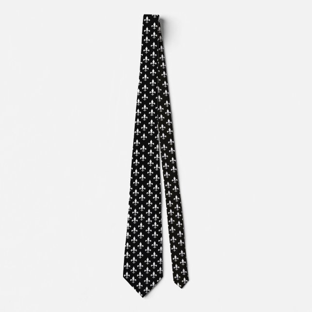 Black and White Fleur de Lis Pattern Tie (Front)
