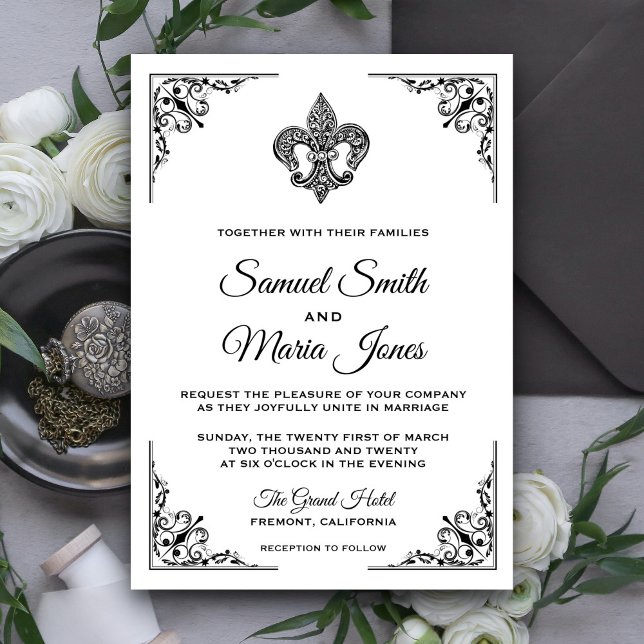 Black and White Fleur De Lis Wedding Invitation (Creator Uploaded)