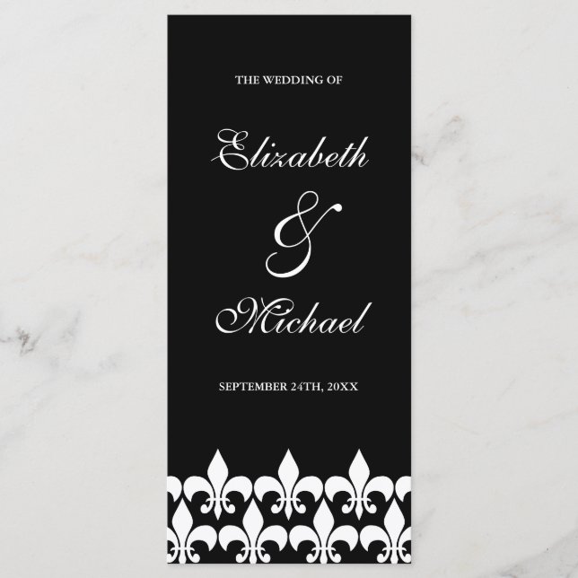 Black and White Fleur de Lis Wedding Program Programme (Front)
