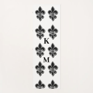 Black and White Fleur De Lis Yoga Mat