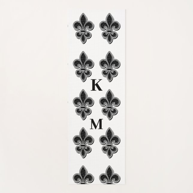 Black and White Fleur De Lis  Yoga Mat (Front)