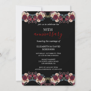 black and white floral 50th wedding anniversary invitation