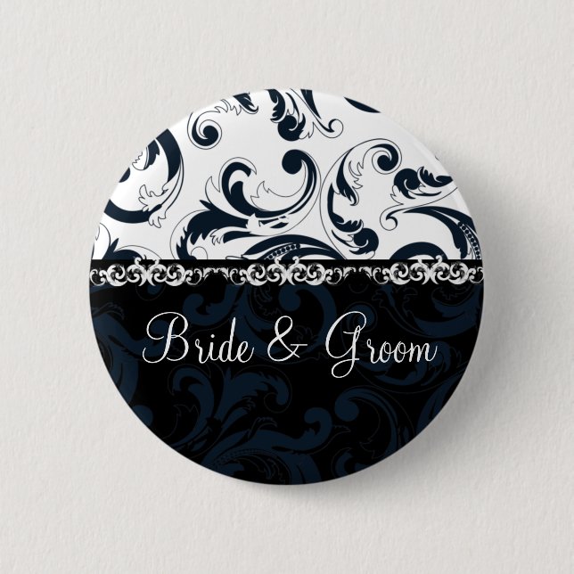 Black and White Floral 6 Cm Round Badge (Front)