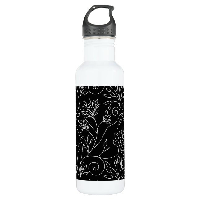 Black and white floral 710 ml water bottle (Front)