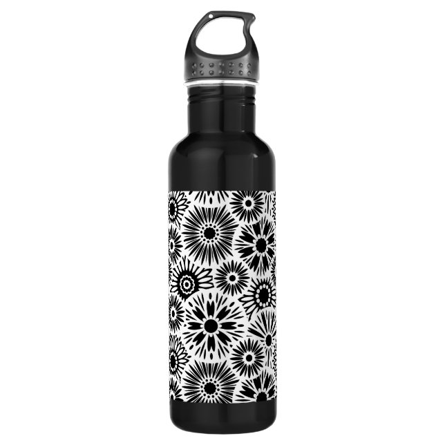 Black and white floral 710 ml water bottle (Front)
