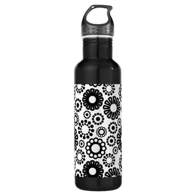 Black and white floral 710 ml water bottle (Front)